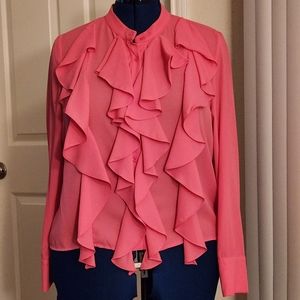 Luxe Moda, Large Fuschia blouse with ruffles. NWT
